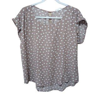Pink Rose Brown And White Polka Dot Blouse ToP Short Sleeve Size XL